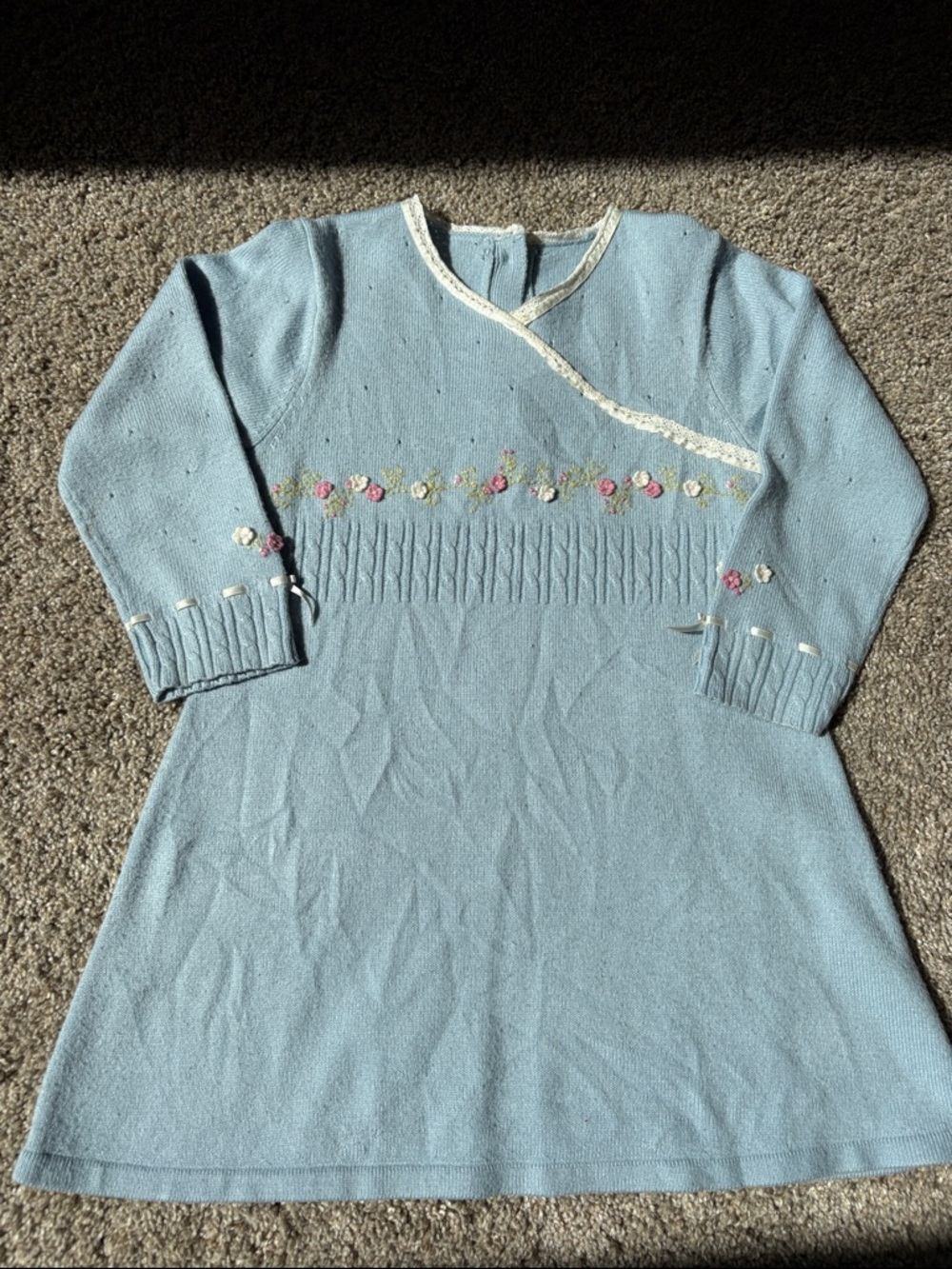Y2K Gymboree Light Blue Knit Dress with Floral Embroidery 2T LIKE NEW